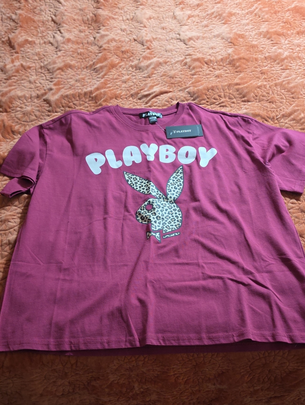 PLAYBOY Kids Short Sleeve Tee in Raspberry with Leopard Bunny Print